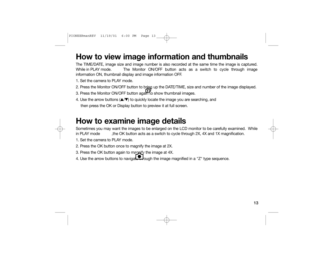 Sealife DC200, DC100 manual How to view image information and thumbnails 