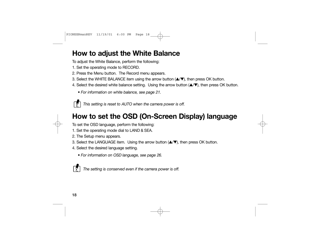 Sealife DC100, DC200 manual How to adjust the White Balance, How to set the OSD On-Screen Display language 