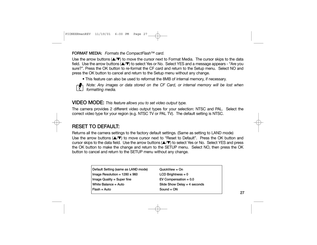 Sealife DC200, DC100 manual Reset to Default 