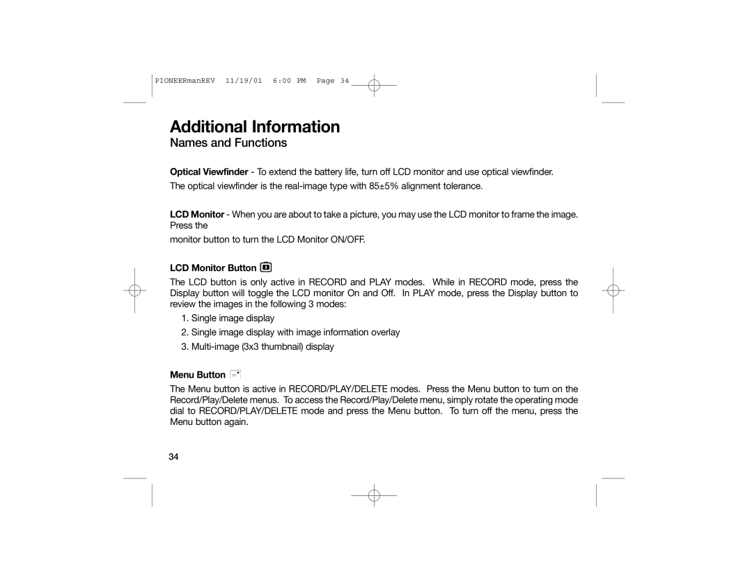 Sealife DC100, DC200 manual Additional Information, Names and Functions 