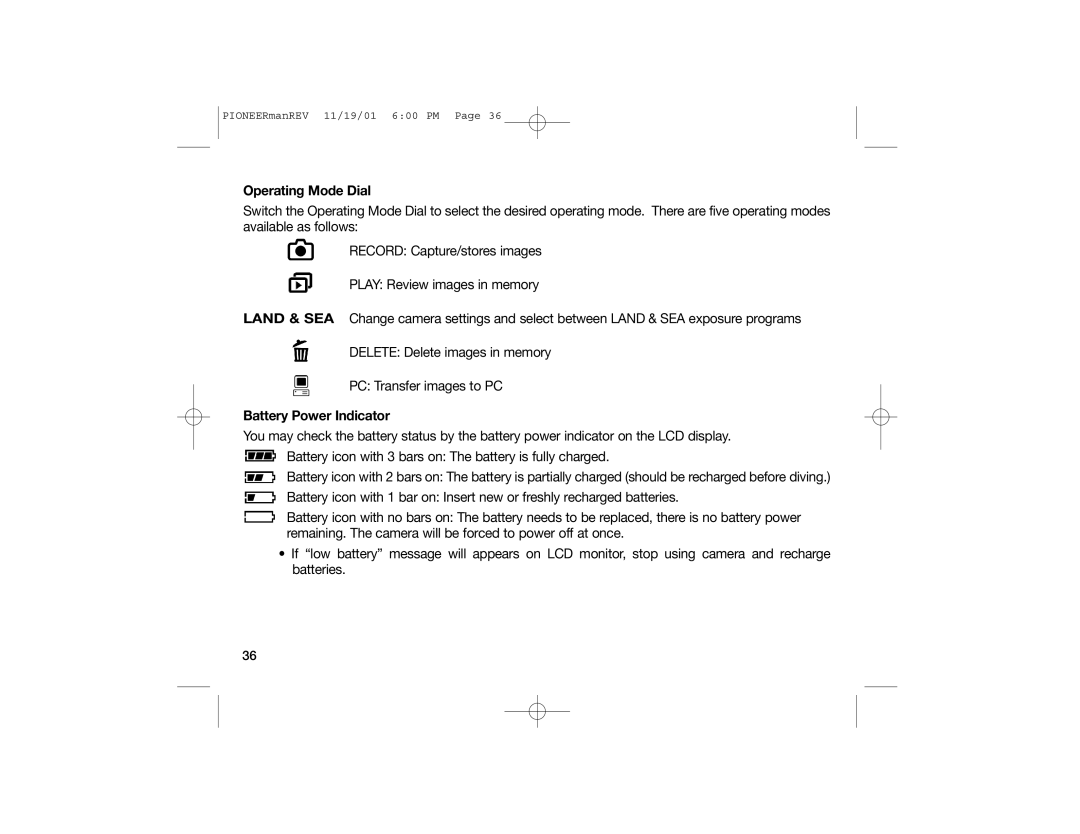 Sealife DC100, DC200 manual Operating Mode Dial 