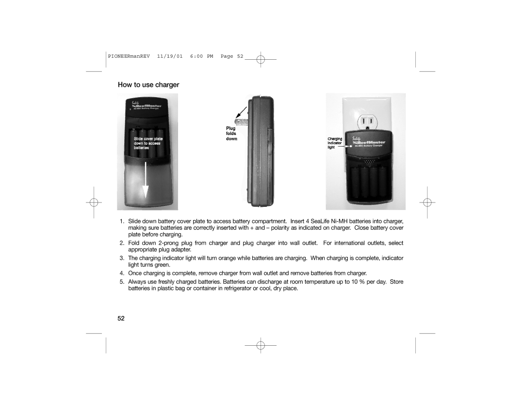 Sealife DC100, DC200 manual How to use charger 