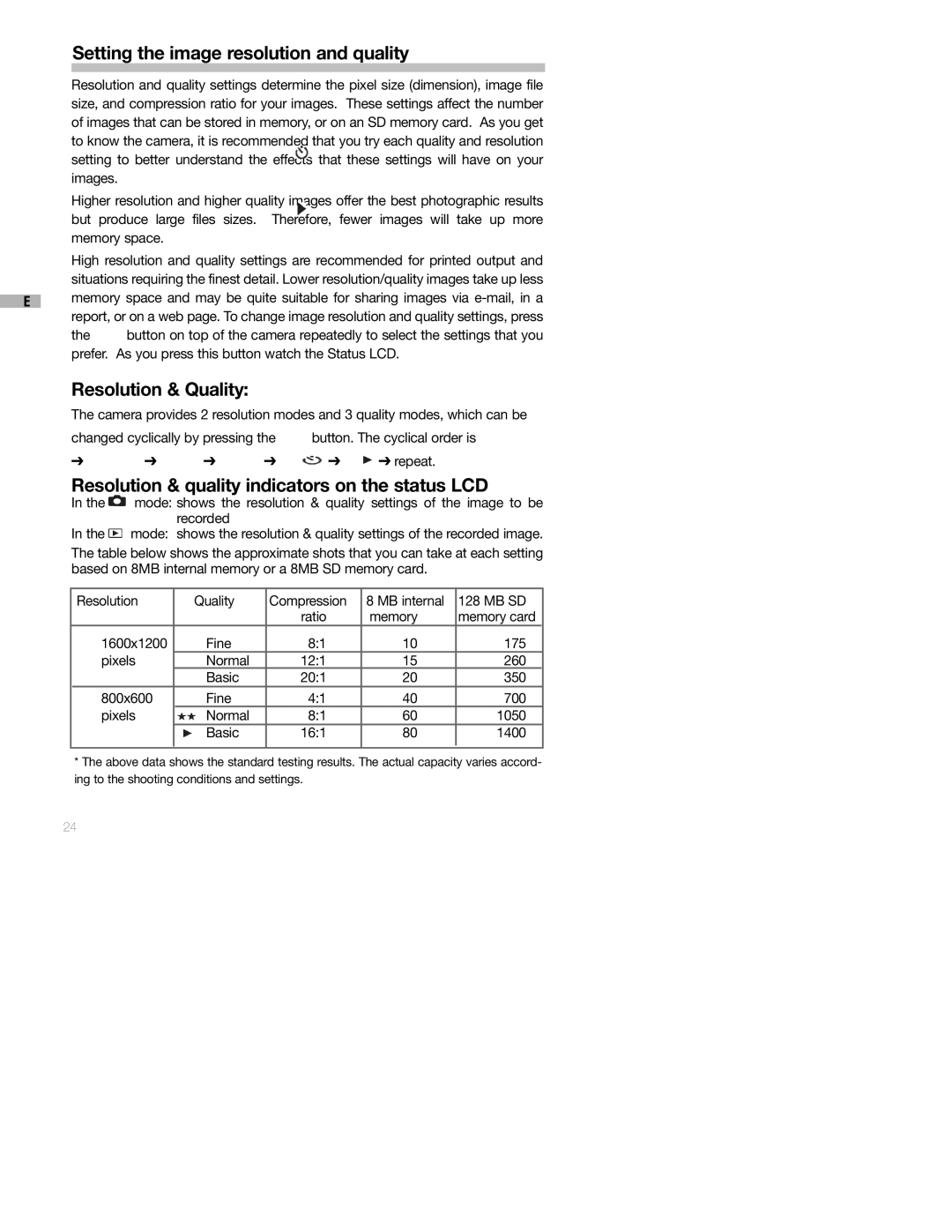 Sealife DC250 manual Setting the image resolution and quality, Resolution & Quality 