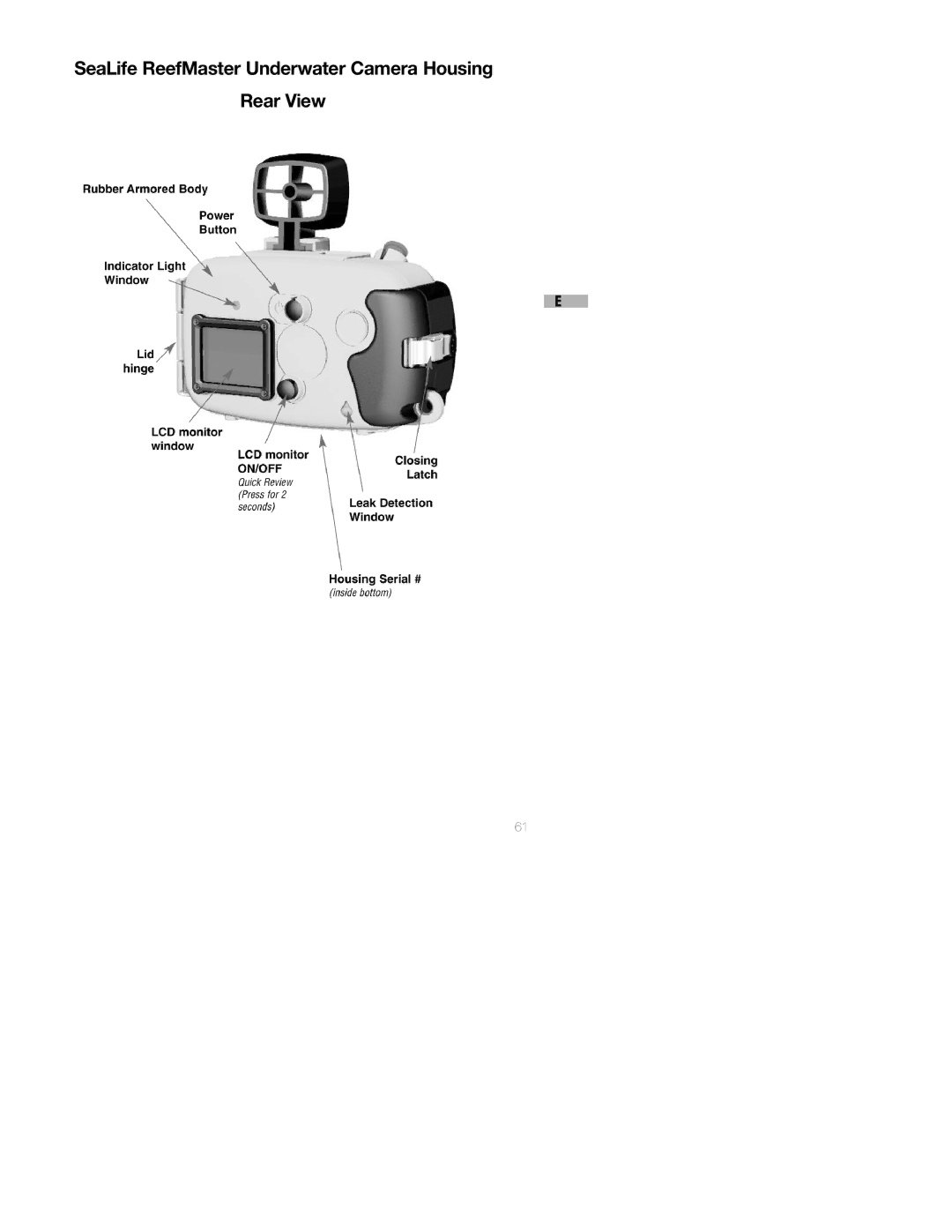 Sealife DC250 manual SeaLife ReefMaster Underwater Camera Housing Rear View 