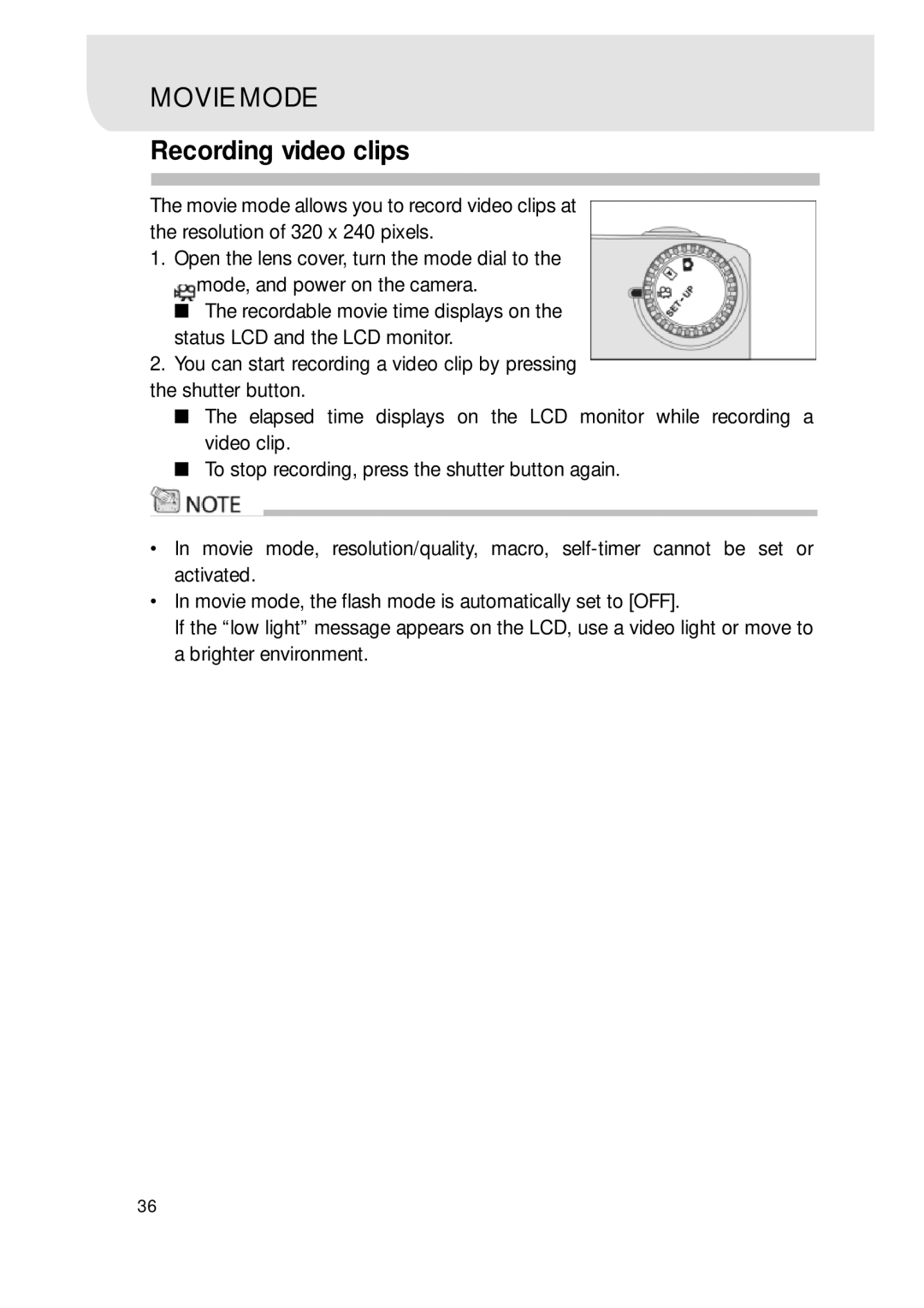 Sealife DC300/DC310 manual Movie Mode, Recording video clips 