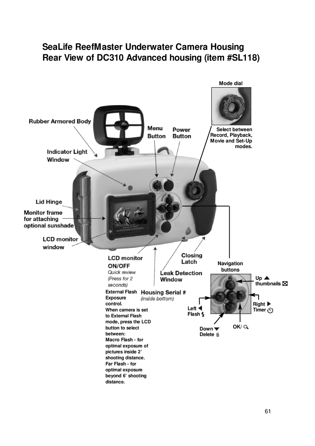 Sealife DC300/DC310 manual Navigation Buttons 