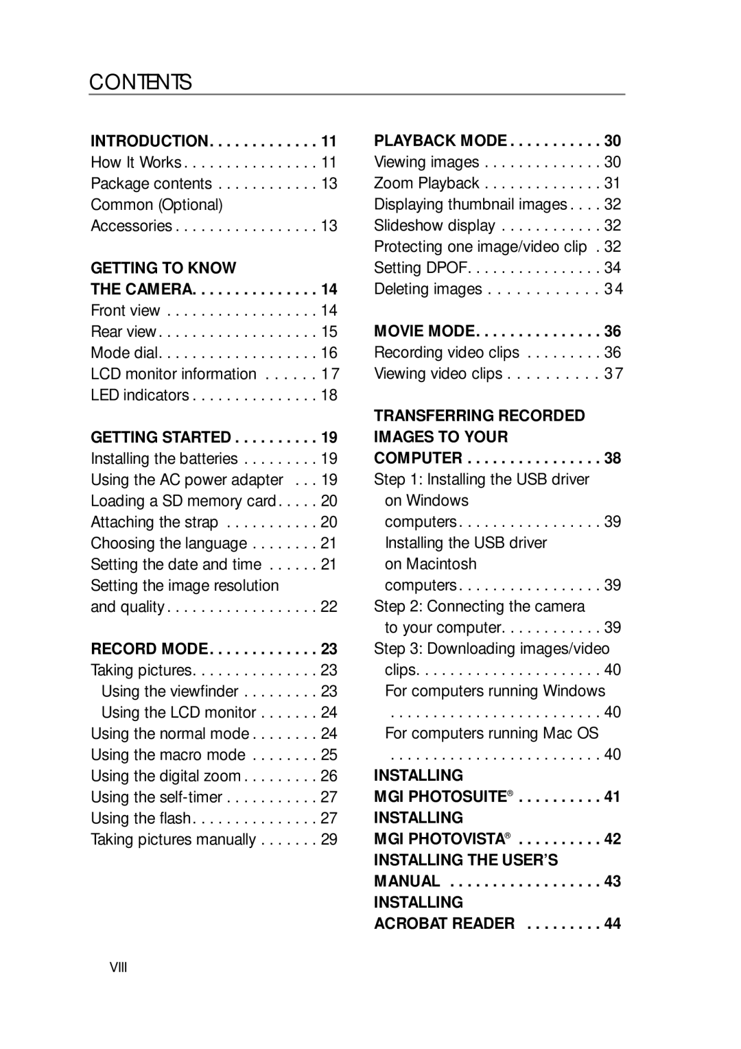 Sealife DC300/DC310 manual Contents 