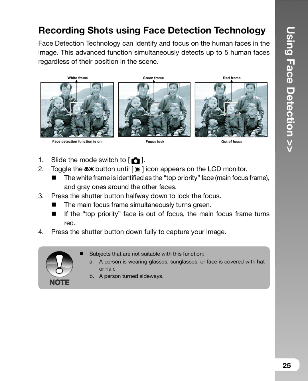 Sealife DC800 manual Using Face Detection, Recording Shots using Face Detection Technology 