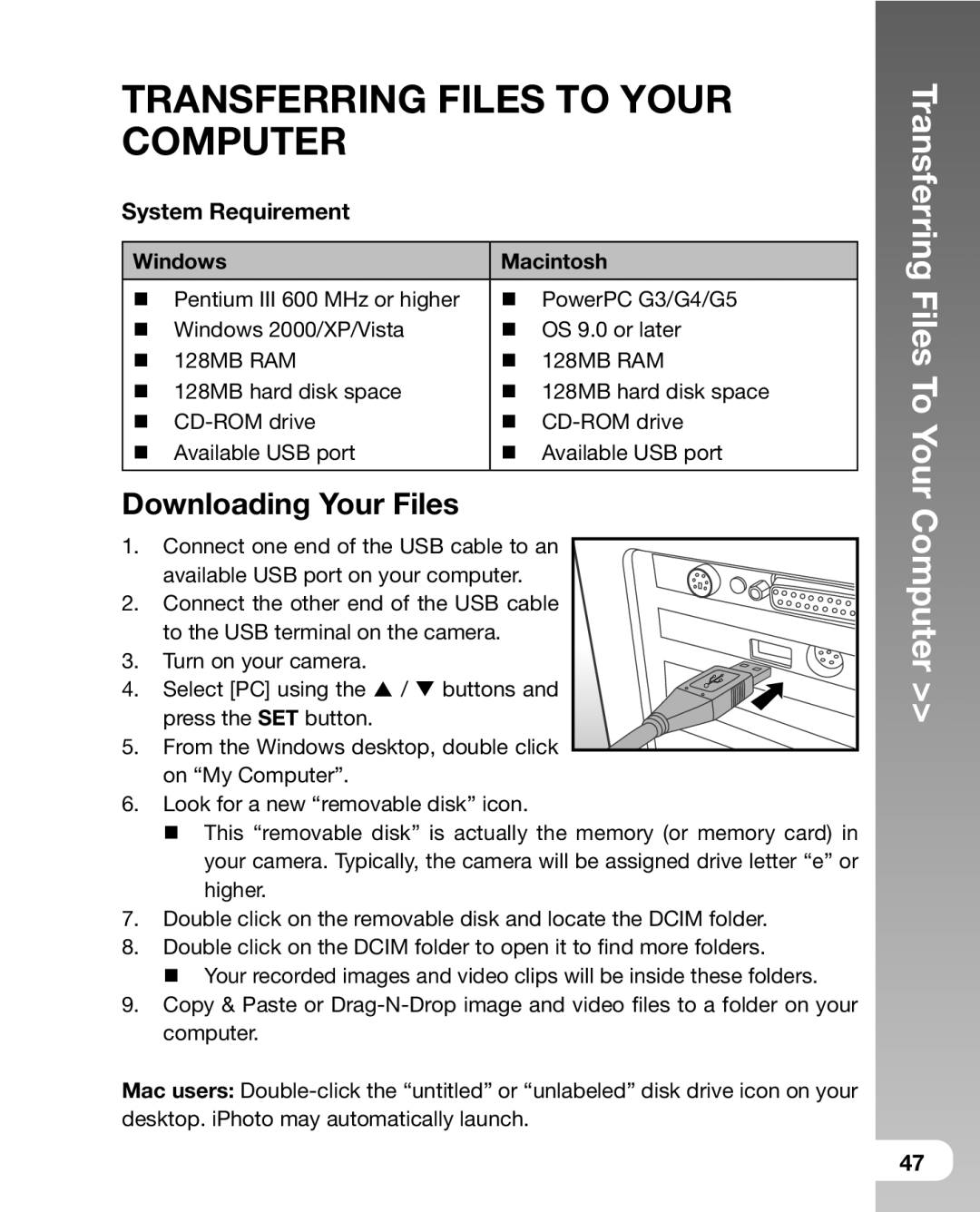 Sealife DC800 manual Transferring Files to Your Computer, Transferring Files To Your Computer, Downloading Your Files 