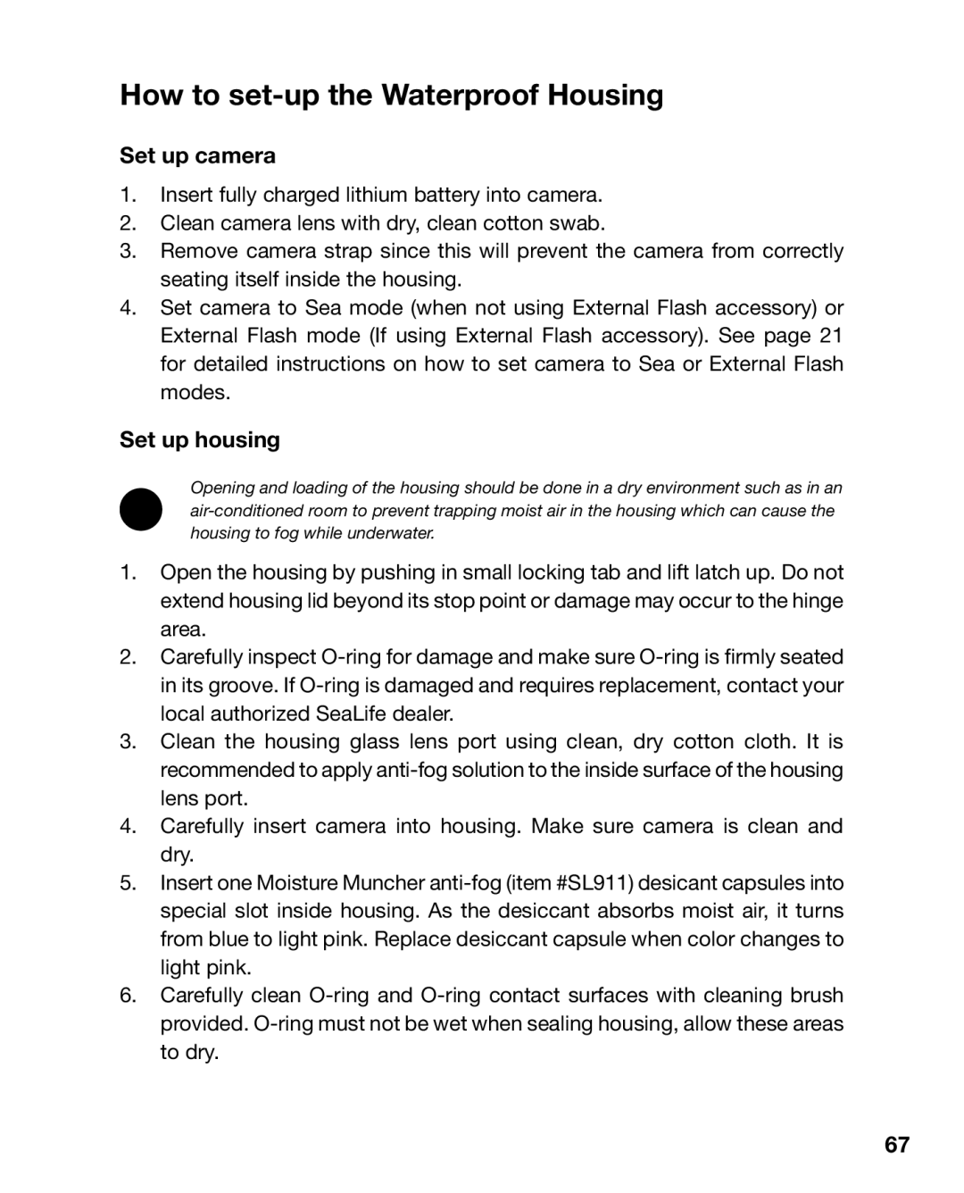 Sealife DC800 manual How to set-up the Waterproof Housing, Set up camera, Set up housing 