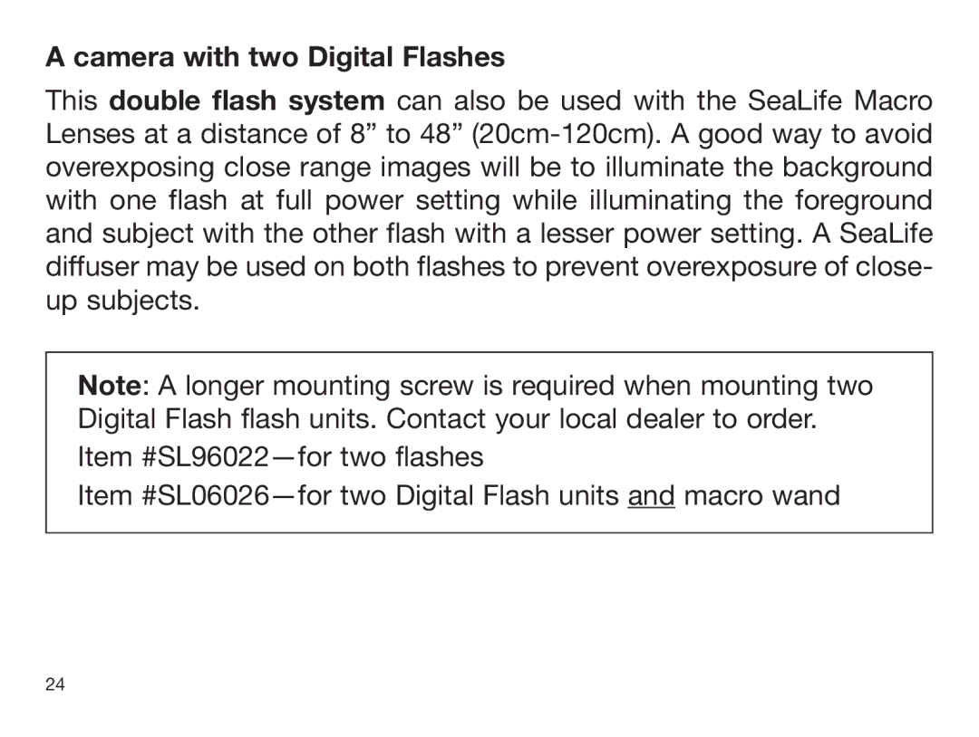 Sealife DIGITAL FLASH manual Camera with two Digital Flashes 