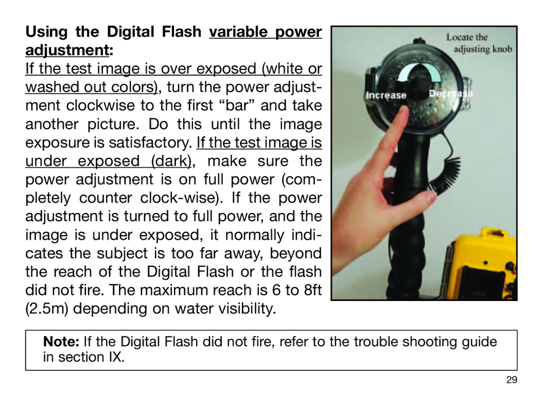 Sealife DIGITAL FLASH manual Using the Digital Flash variable power adjustment 