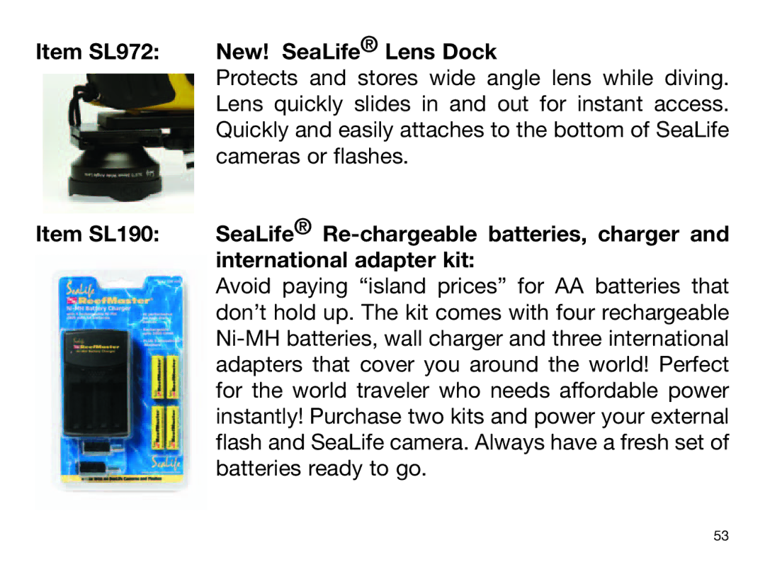 Sealife DIGITAL FLASH manual Item SL972 New! SeaLife Lens Dock 