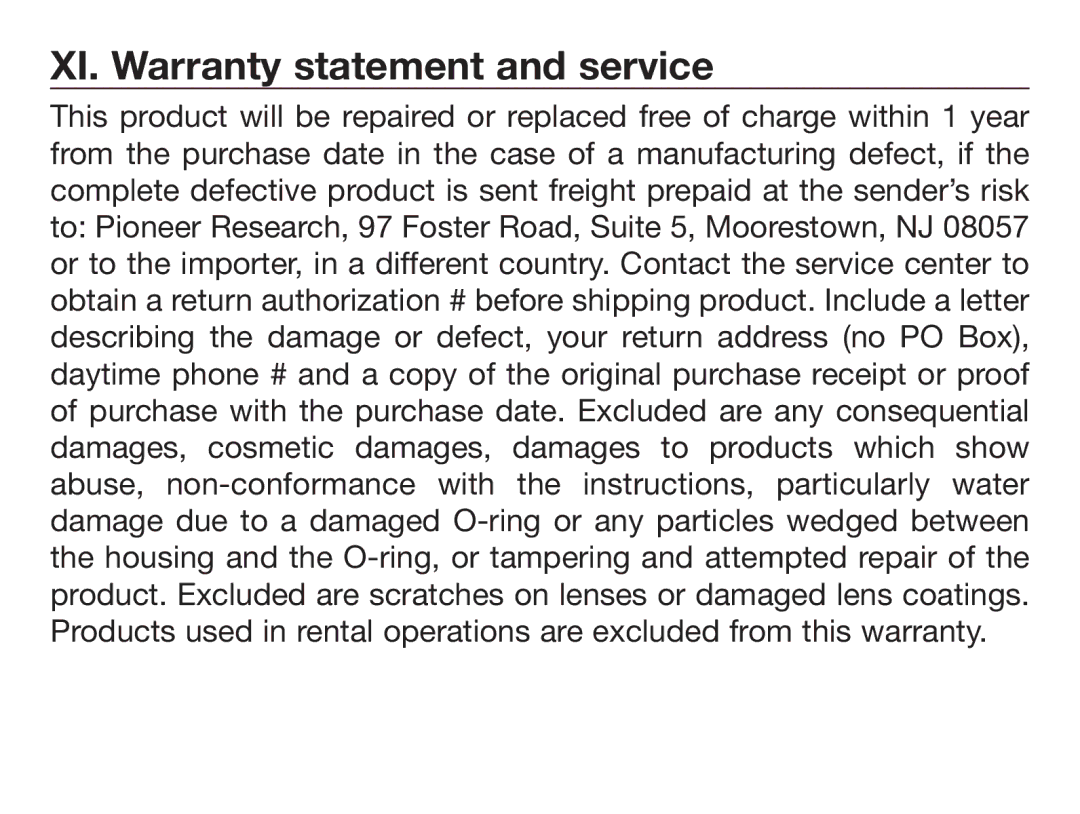 Sealife DIGITAL FLASH manual XI. Warranty statement and service 