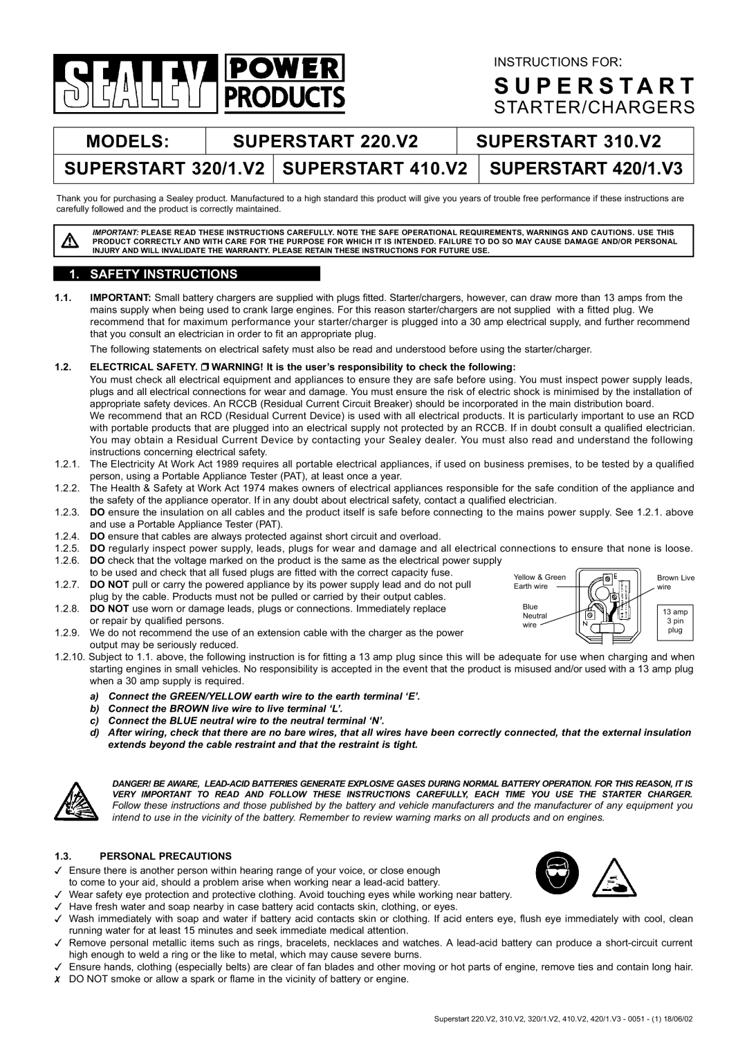 Sealy 410.V2, 420/1.V3, 310.V2, 320/1.V2, 220.V2 manual P E R S T a R T, Personal Precautions 