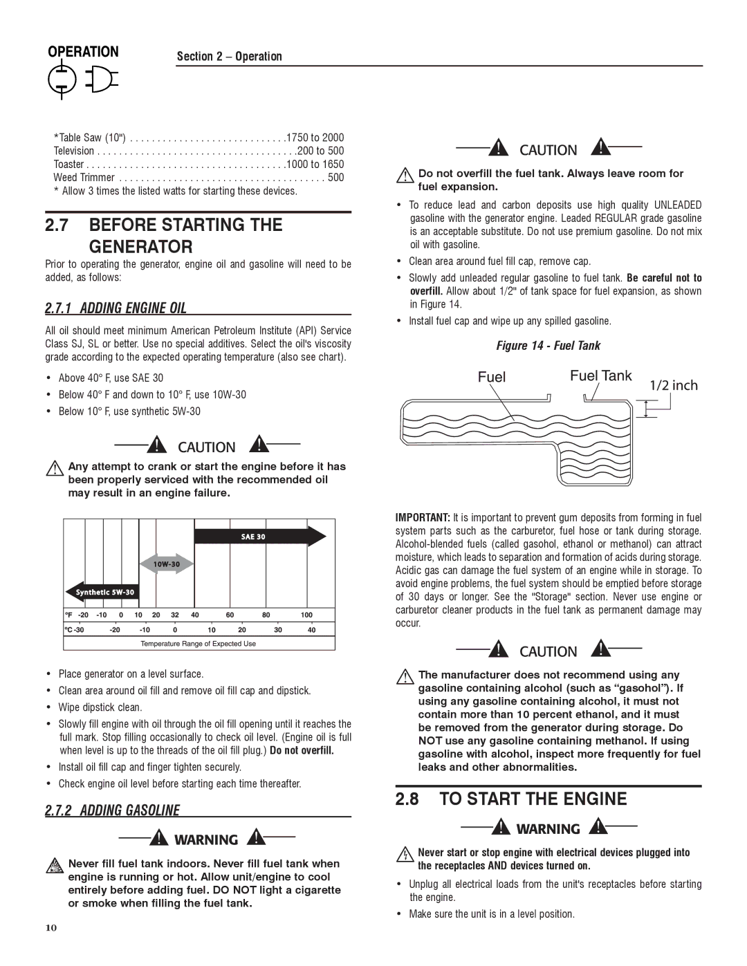 Sears 005735-0, 005734-0 manual Before Starting Generator, To Start the Engine, Adding Engine OIL, Adding Gasoline 