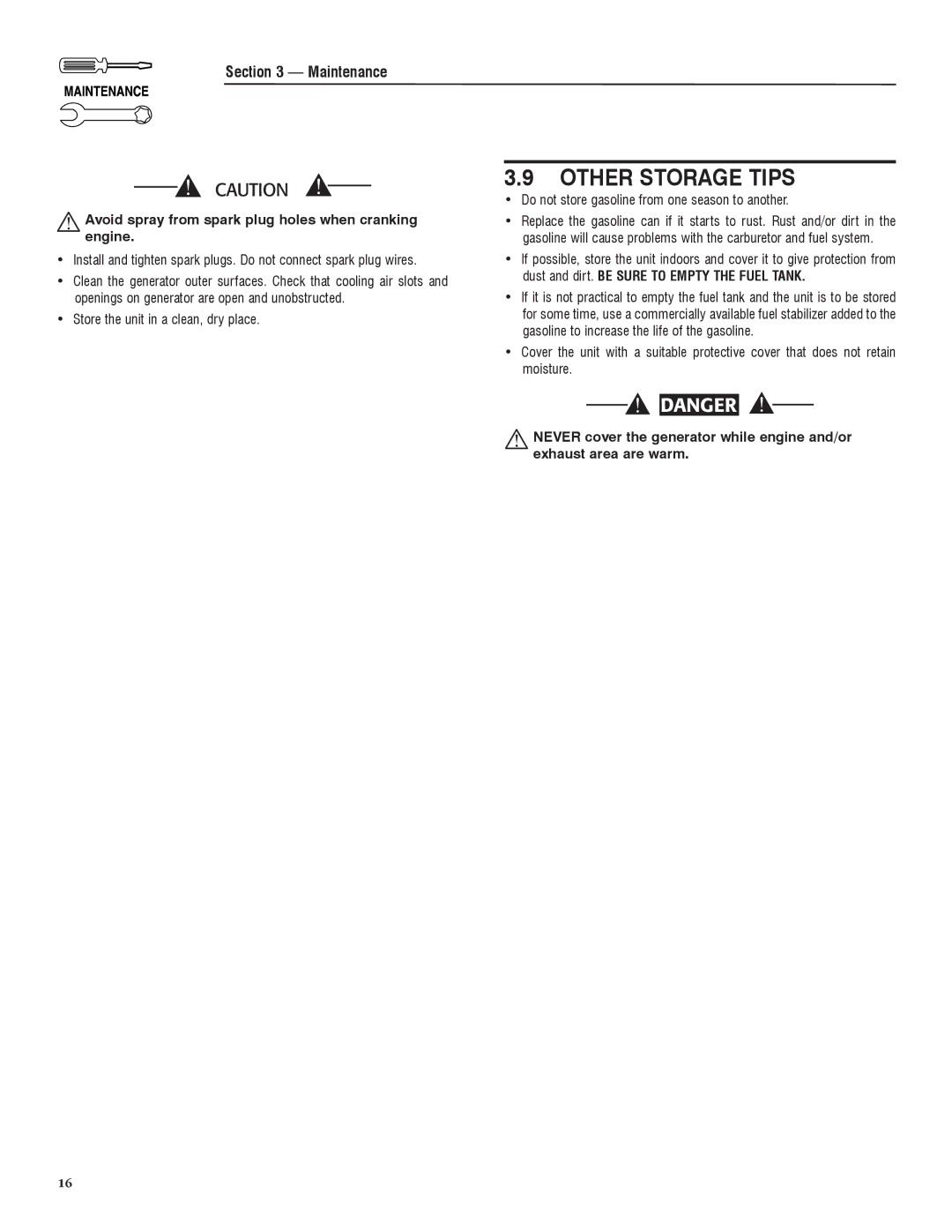 Sears 005735-0, 005734-0 manual Other Storage Tips,  Avoid spray from spark plug holes when cranking engine 