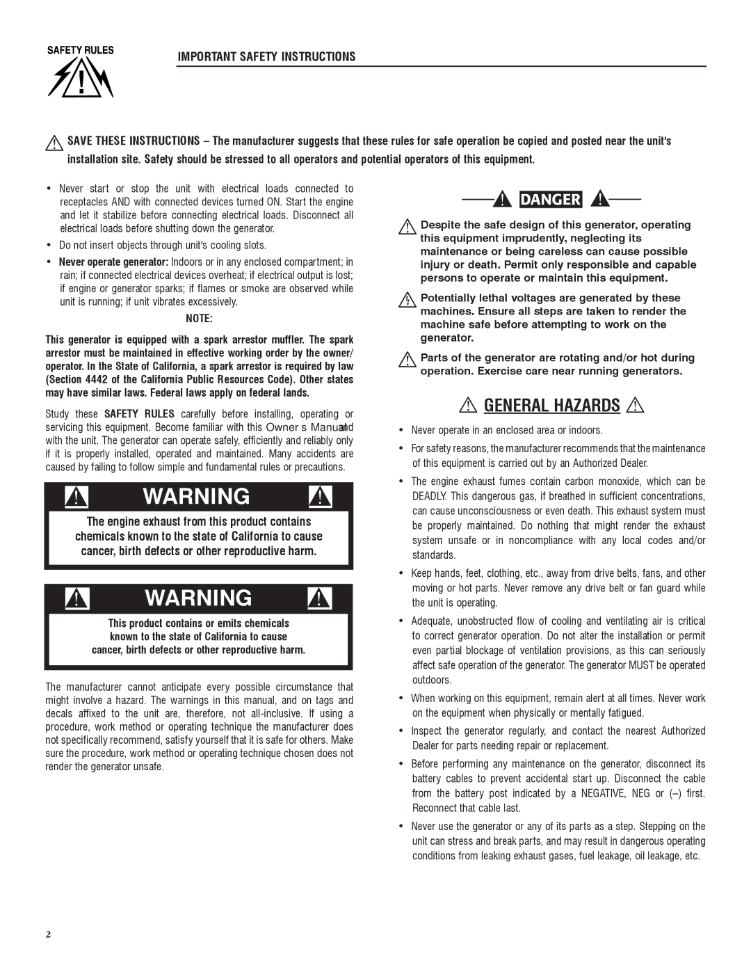 Sears 005735-0, 005734-0 Do not insert objects through units cooling slots, Never operate in an enclosed area or indoors 