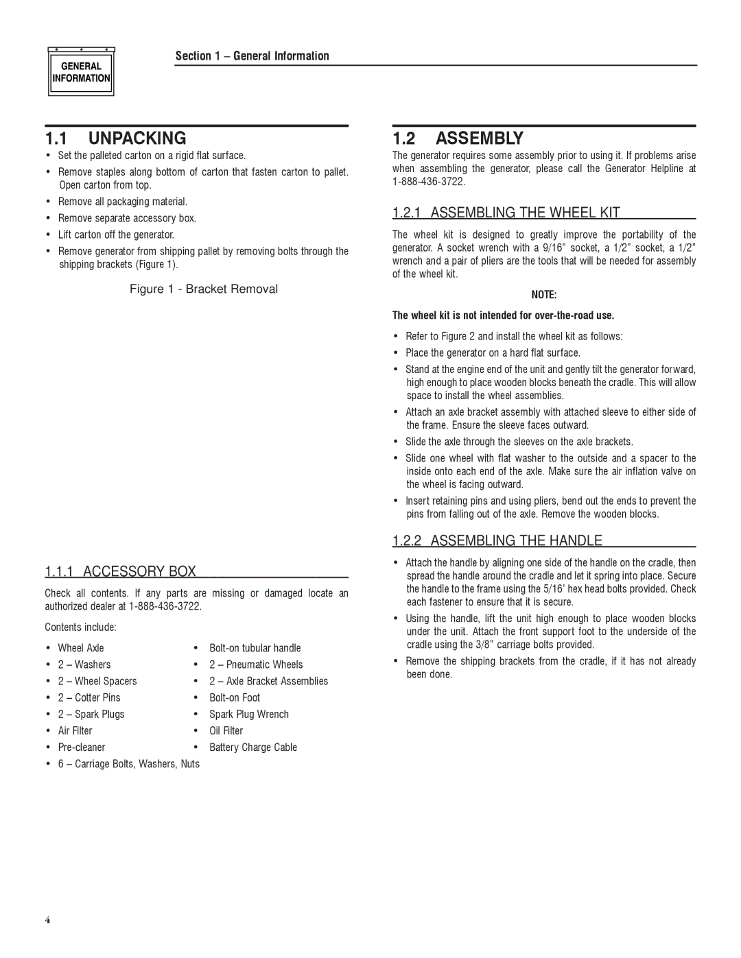 Sears 005735-0, 005734-0 manual Unpacking, Assembly, Assembling the Wheel KIT, Accessory BOX, Assembling the Handle 