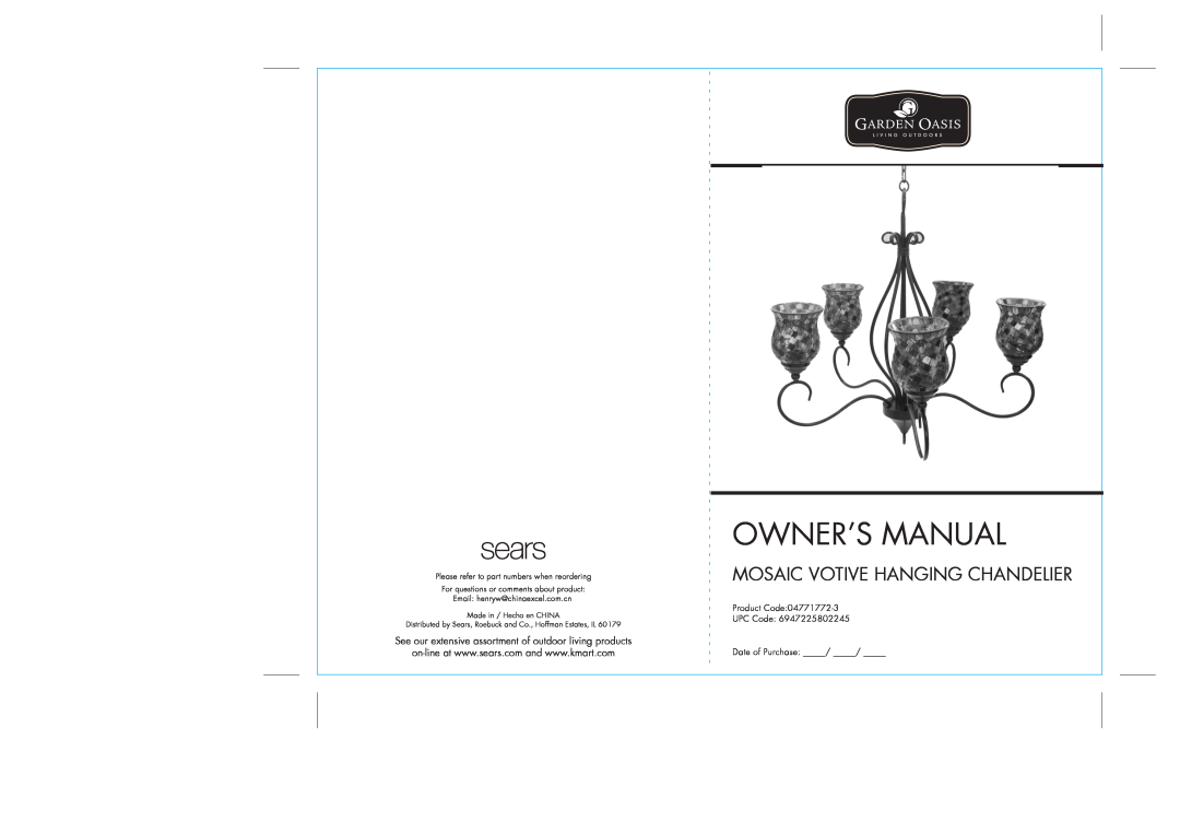 Sears 04771772-3 owner manual Mosaic Votive Hanging Chandelier, See our extensive assortment of outdoor living products 