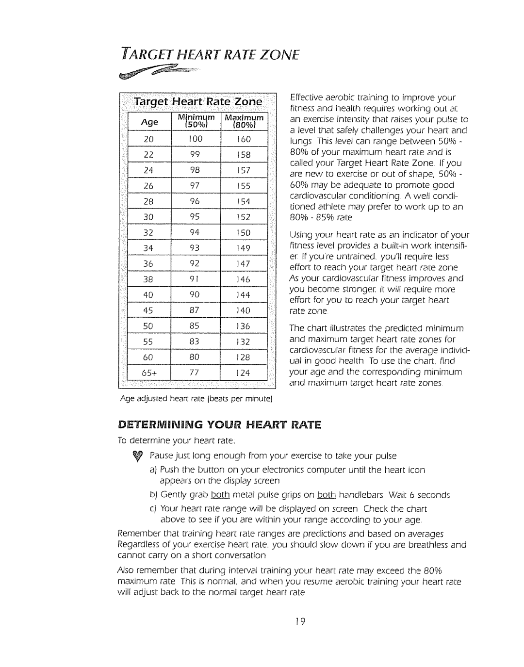 Sears 1000HR owner manual Target Heart Rate Zone 