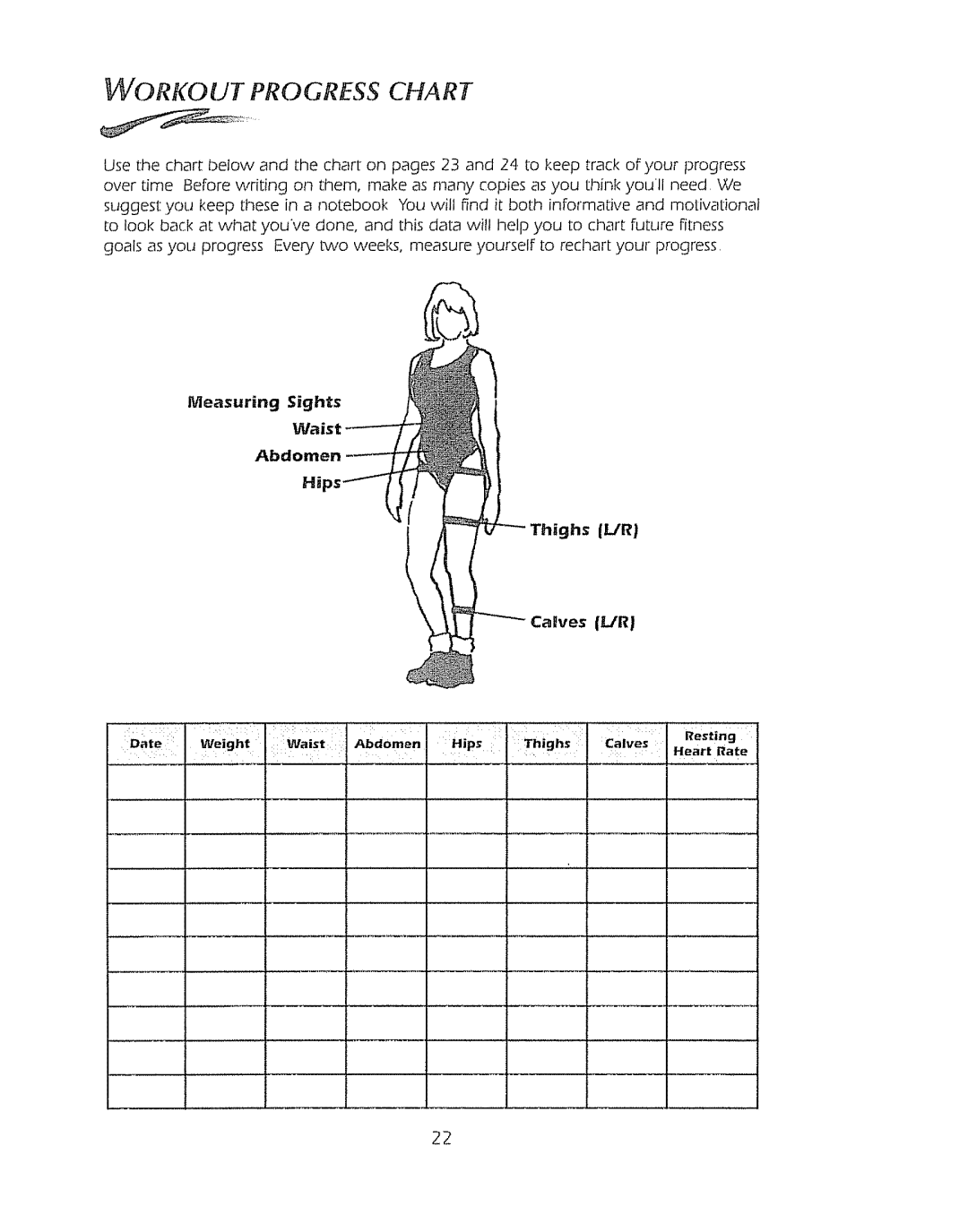 Sears 1000HR owner manual Workout Progress Chart 