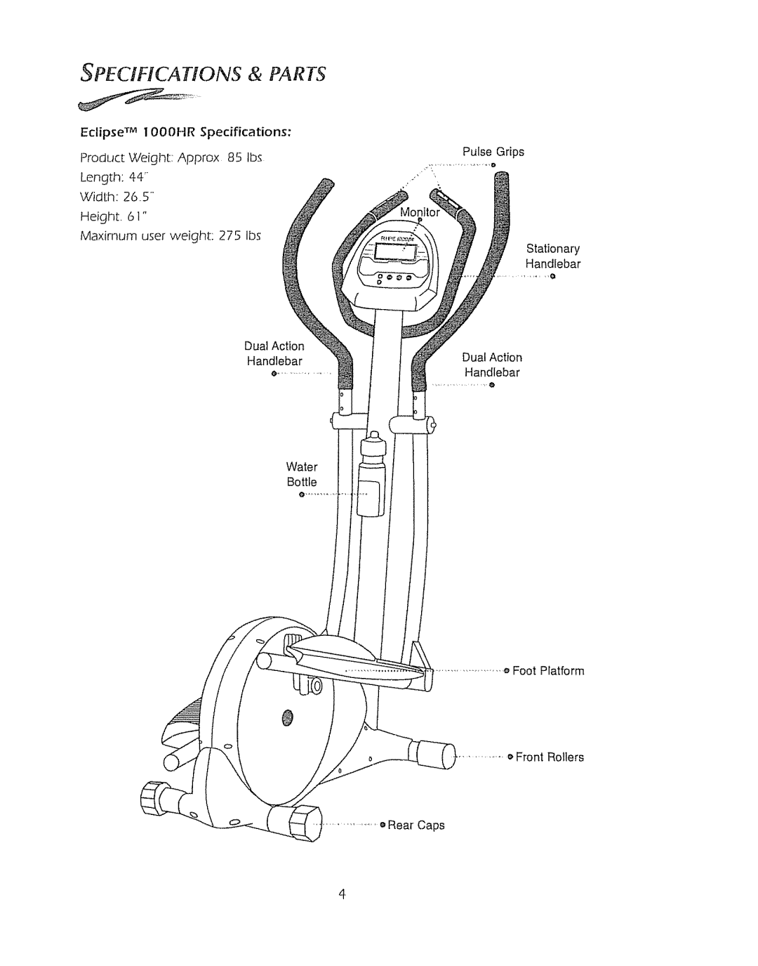 Sears 1000HR owner manual Pecifications & Parts 