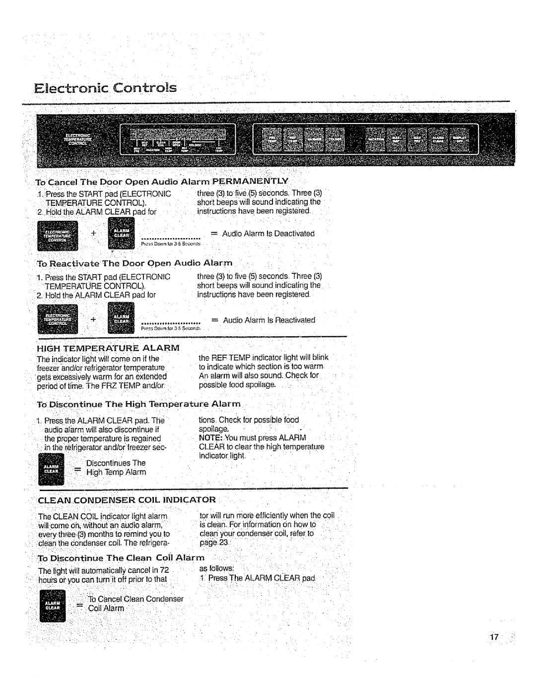 Sears 10062603 manual To Discontinue The High Temperature Alarm, CLEAN.CON Denser Coil Indicator 