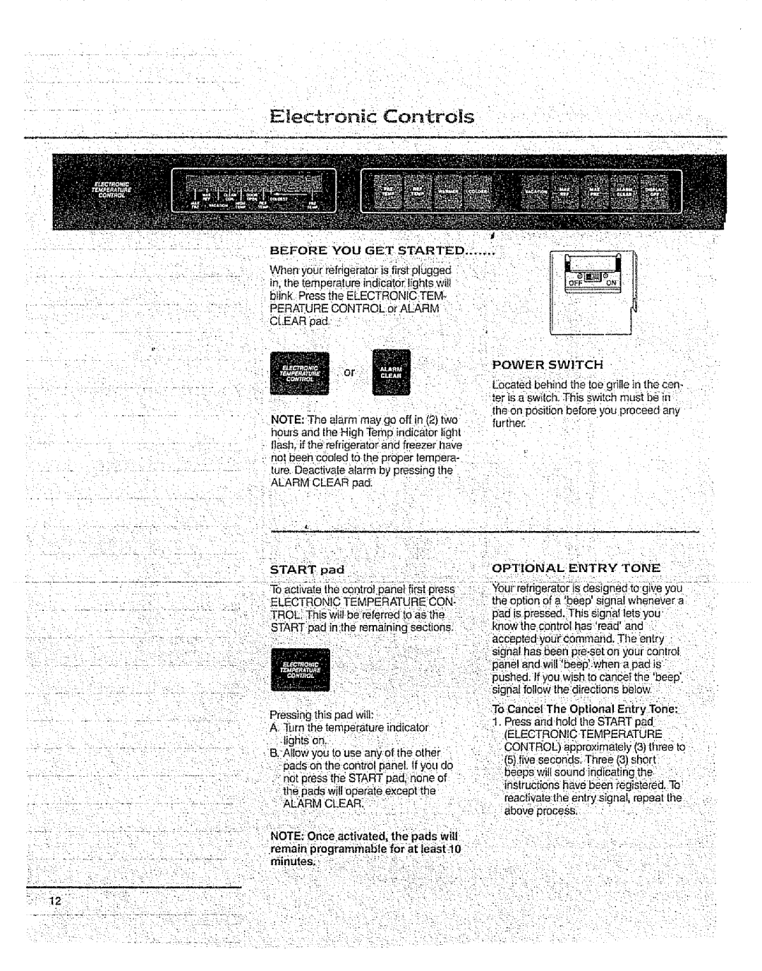 Sears 10062603 manual in, the temperature ir d cato lights,wlii, t tink.P esstile ELECTRONIC.TEM, Power, Switch 
