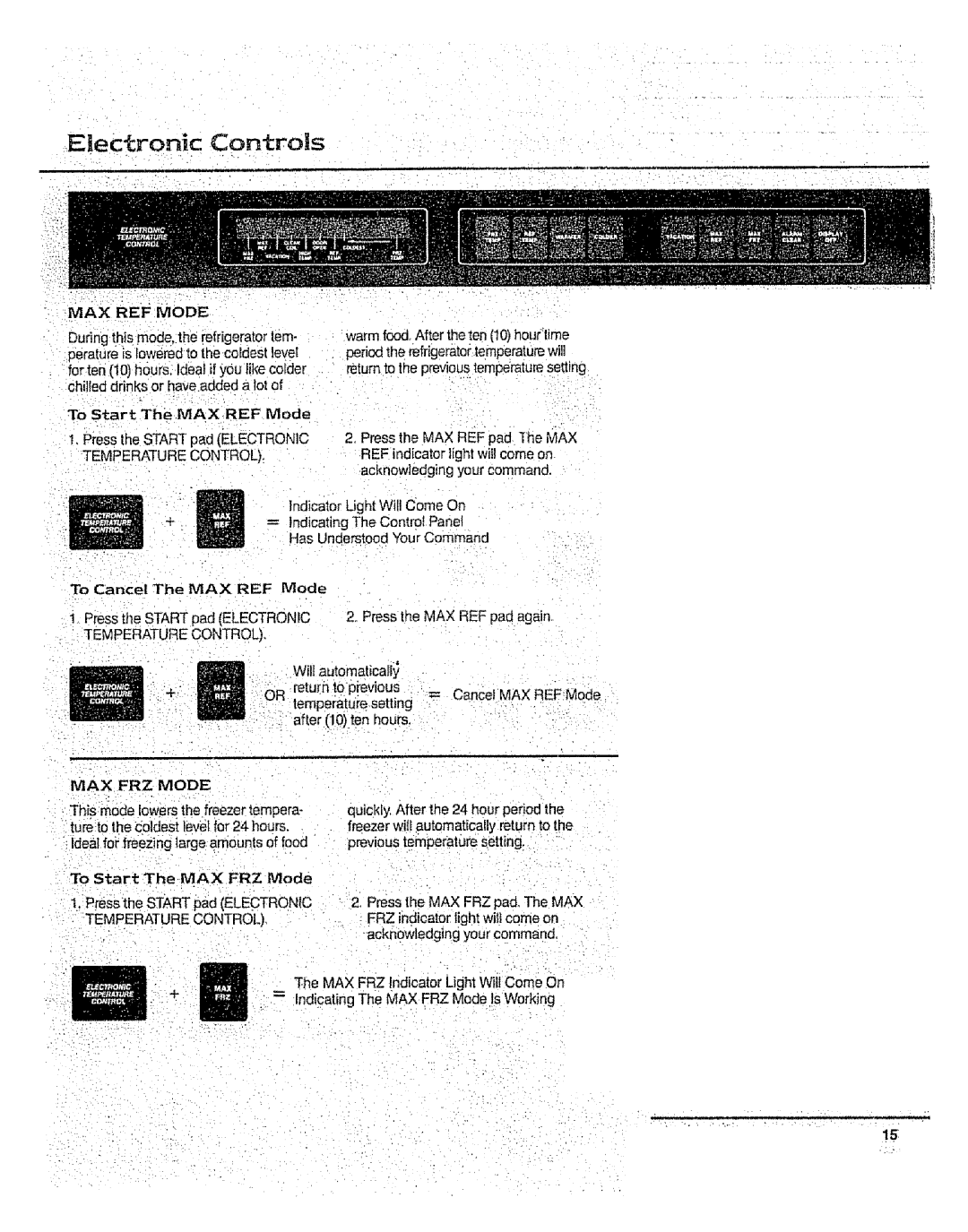 Sears 10062603 manual Electronic, Controls, Ref Mode 