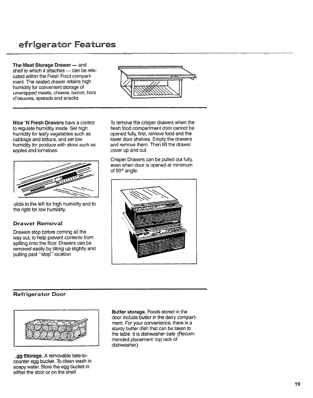 Sears 10062603 manual efrigerator Features, Drawer Removal, Refrigerator Door 
