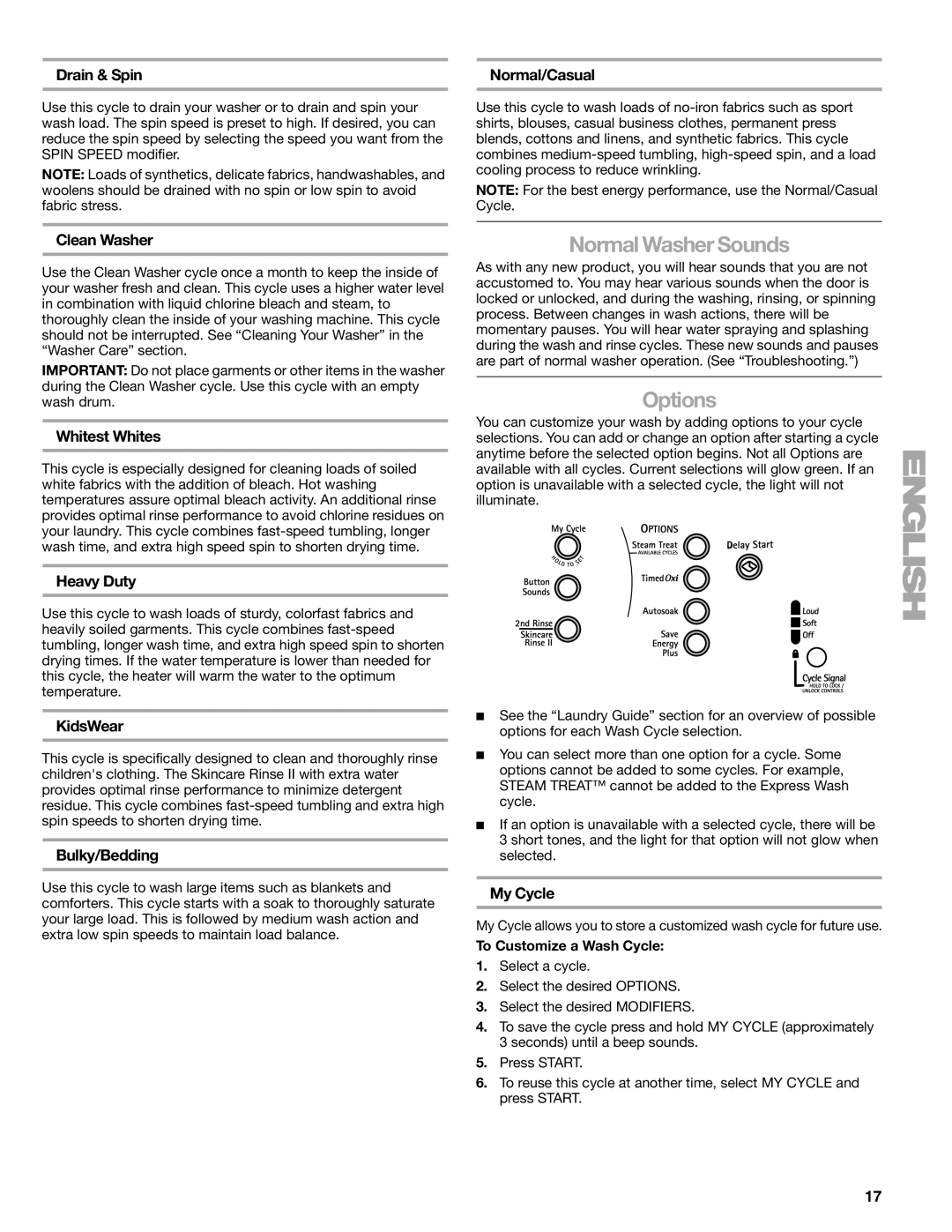 Sears 110.4778*, 110.4779* manual Normal Washer Sounds 