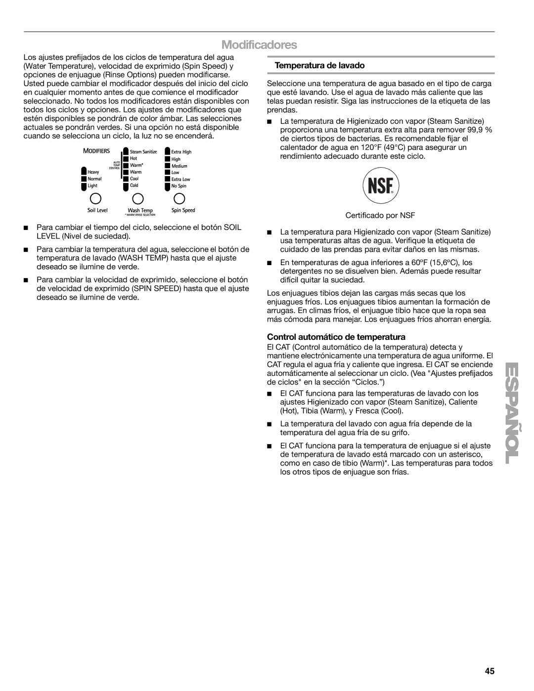 Sears 110.4778*, 110.4779* manual Temperatura de lavado, Control automático de temperatura 