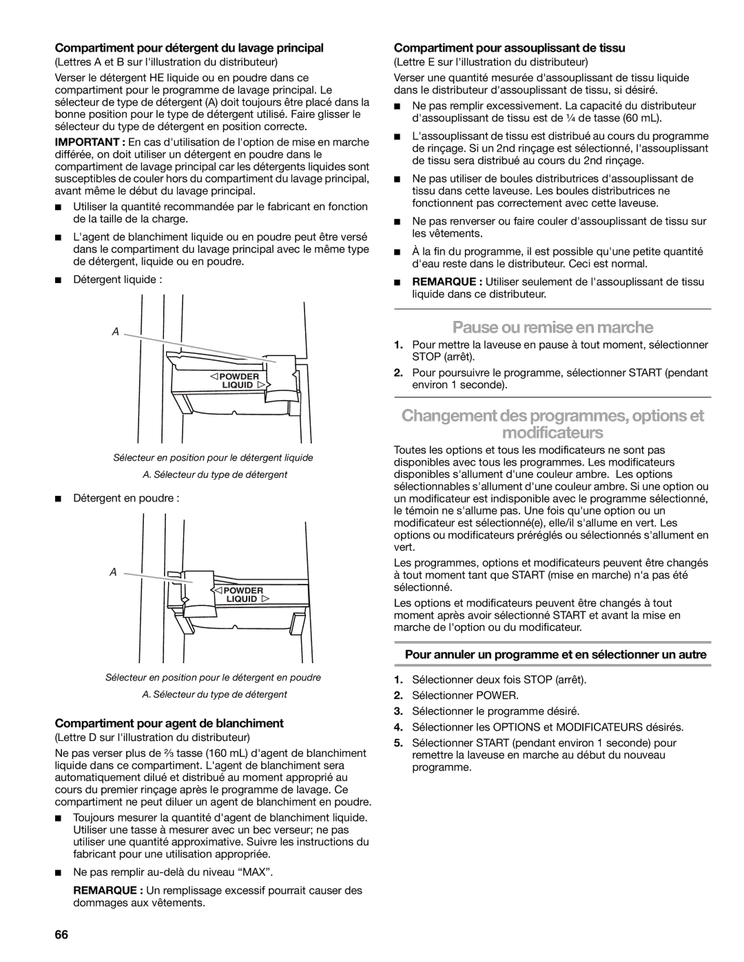 Sears 110.4997, 110.4996 manual Pause ou remise en marche, Modificateurs 