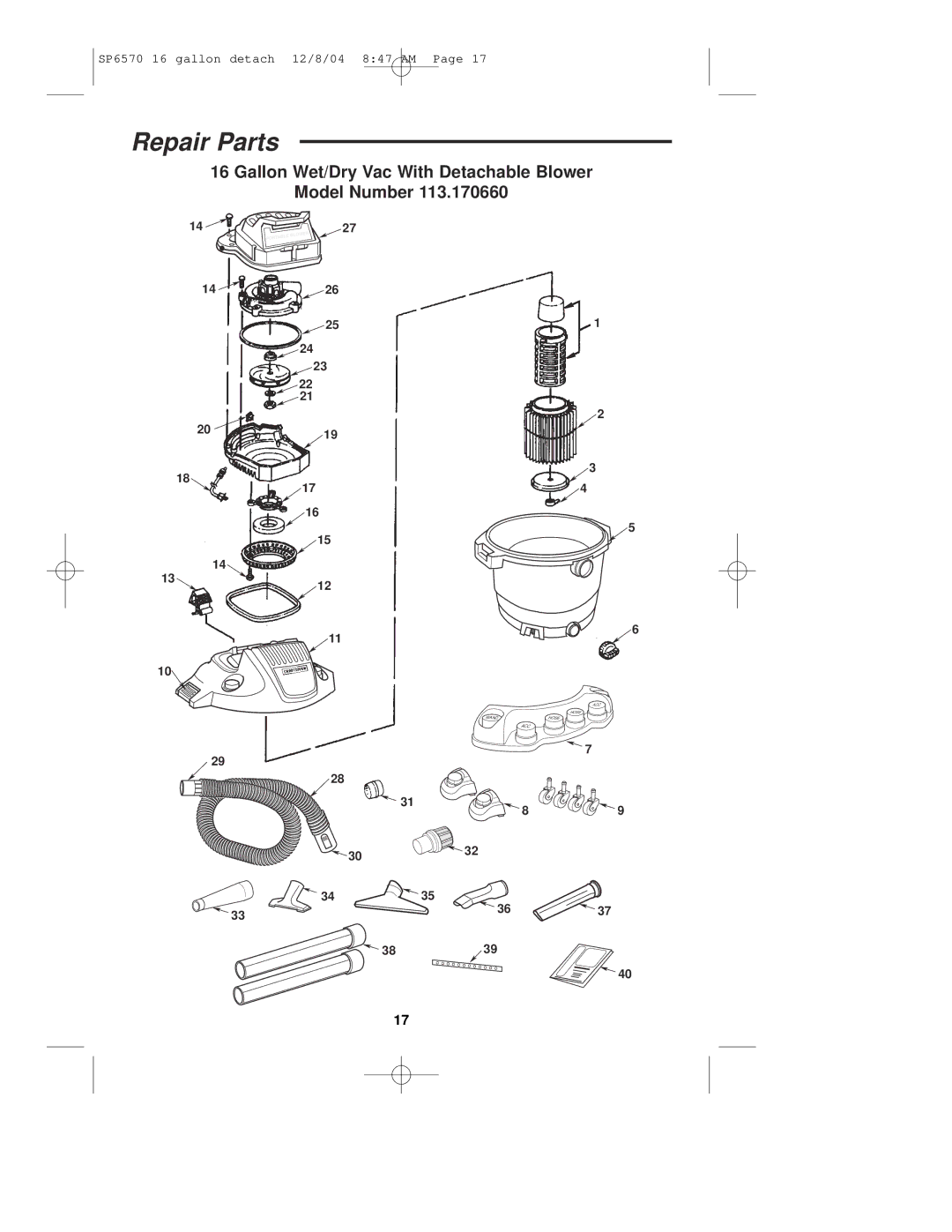 Sears 113.17066 owner manual Blower Portable 