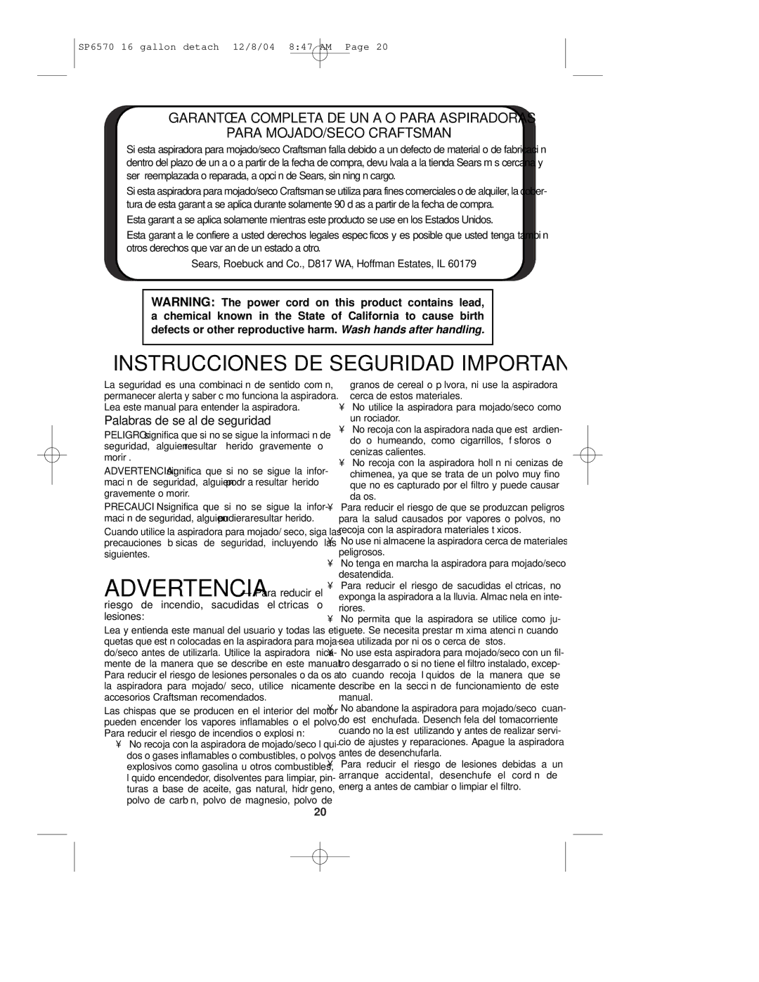 Sears 113.17066 owner manual Instrucciones DE Seguridad Importantes, Palabras de señal de seguridad 