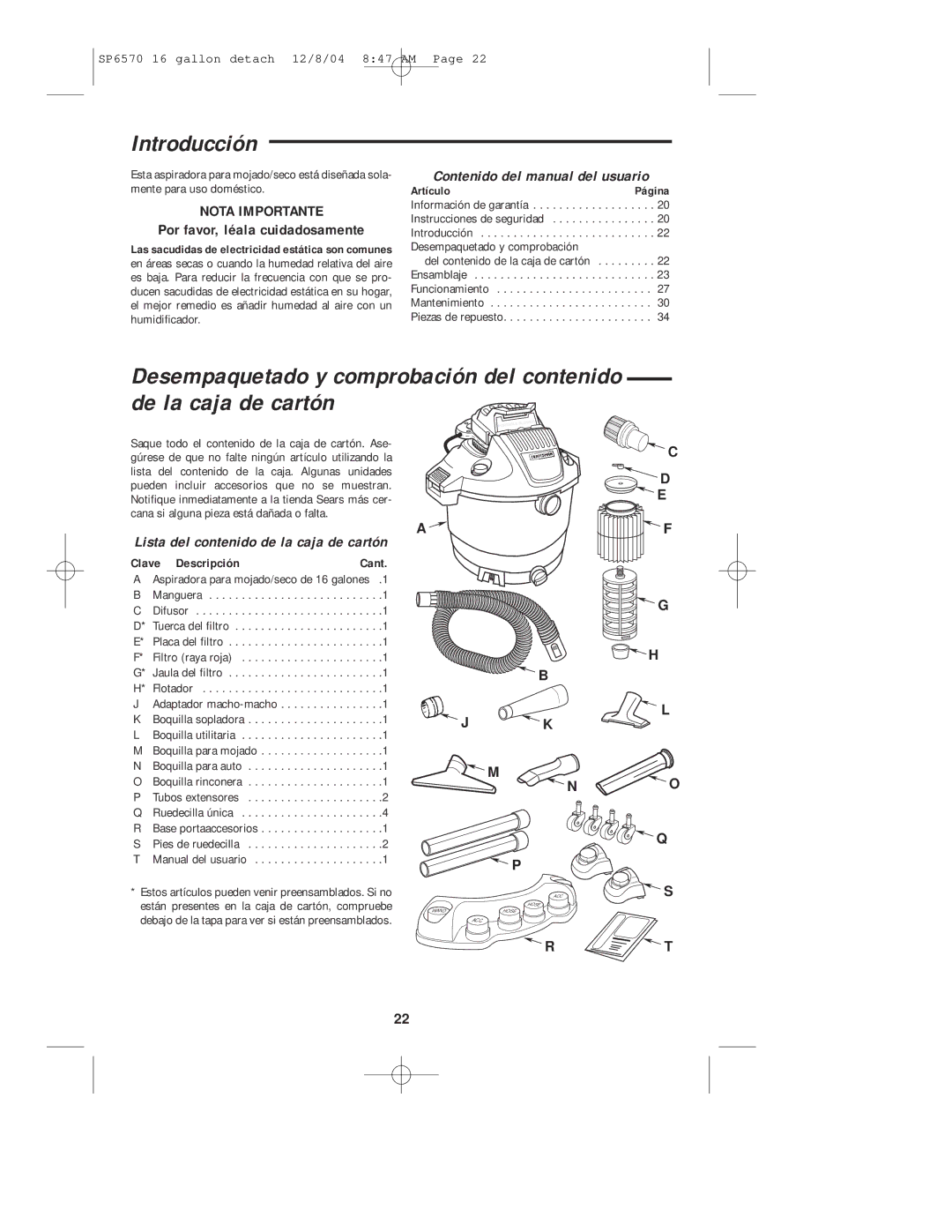 Sears 113.17066 owner manual Introducción, Por favor, léala cuidadosamente, Desempaquetado y comprobación 