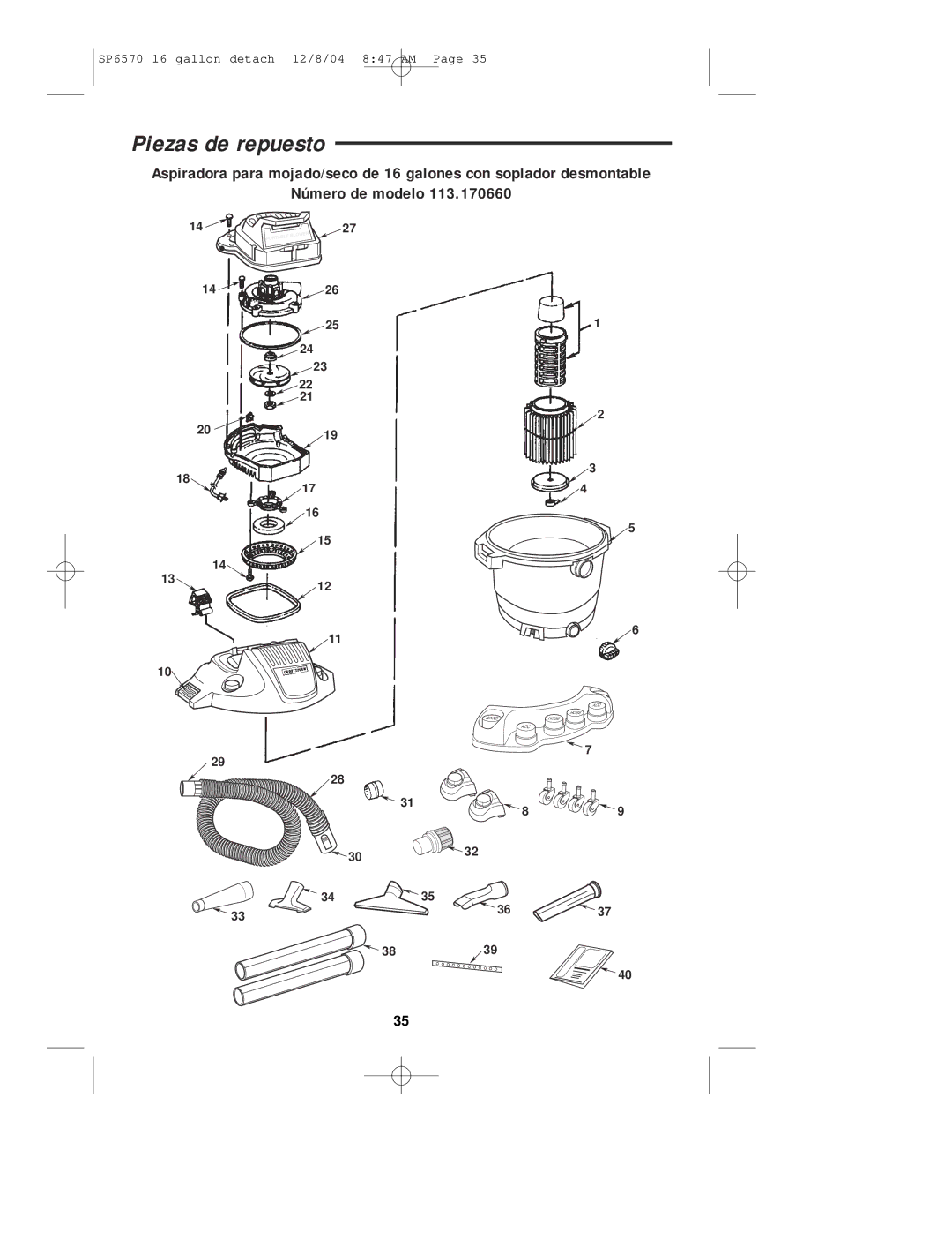 Sears 113.17066 owner manual Blower Portable 