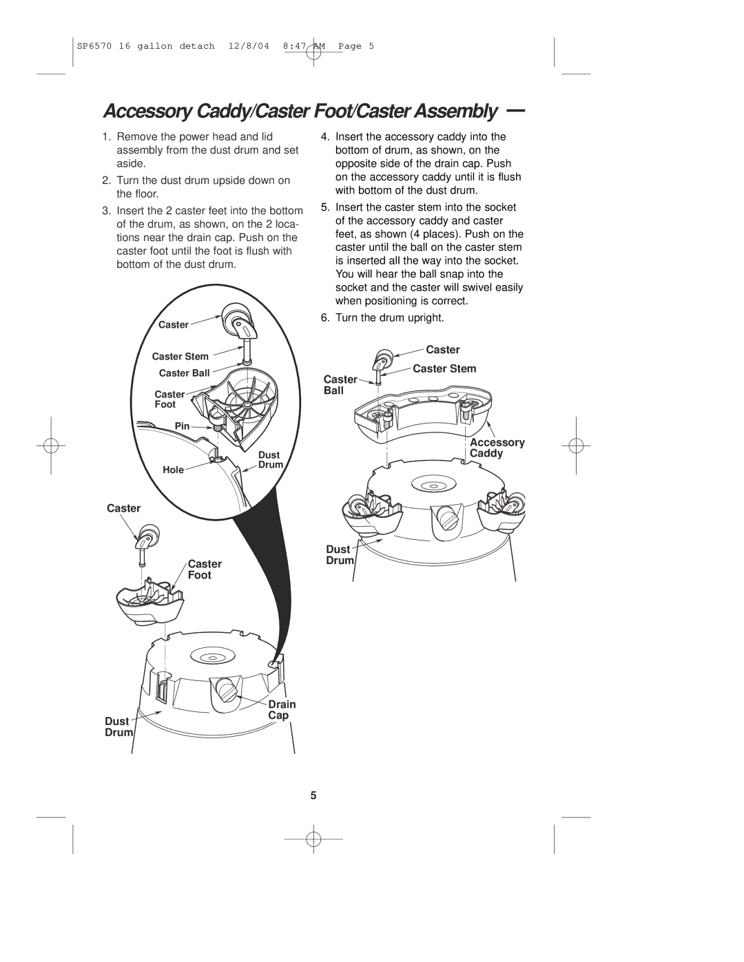 Sears 113.17066 owner manual Accessory Caddy/Caster Foot/Caster Assembly 