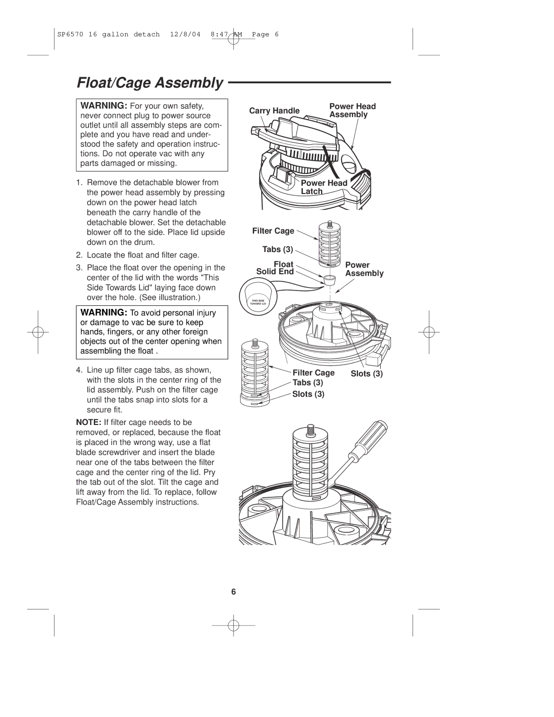 Sears 113.17066 owner manual Float/Cage Assembly 