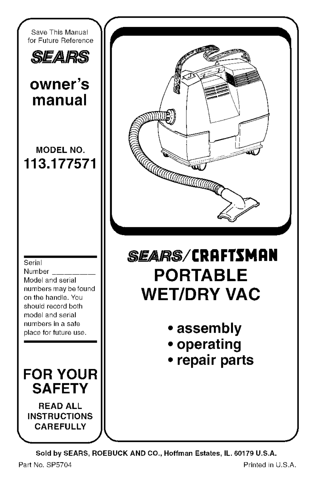 Sears 113.177571 owner manual Model no, Read ALL Instructions Carefully 