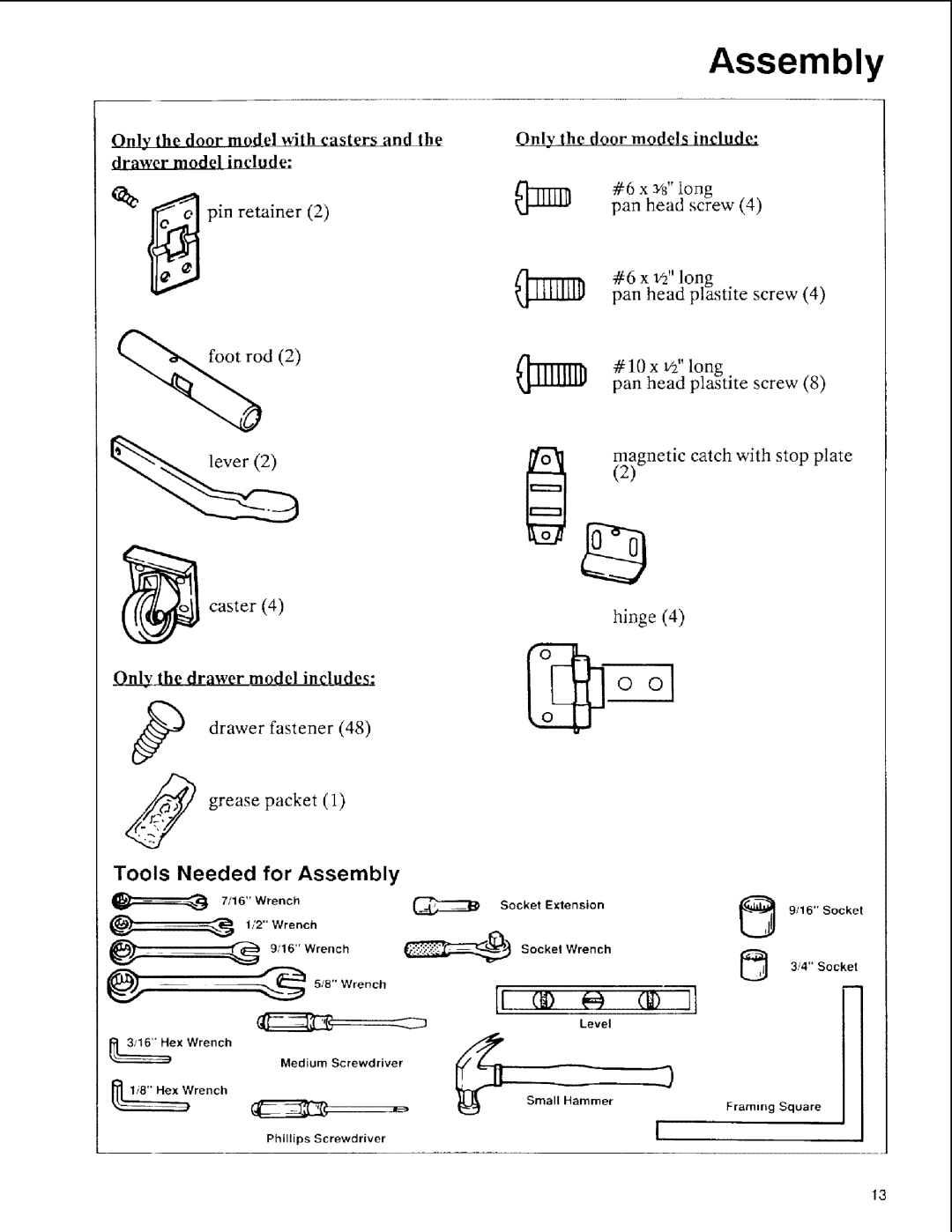 Sears 113.197511, 113.197611, 113.197411 owner manual Tools Needed For Assembly 