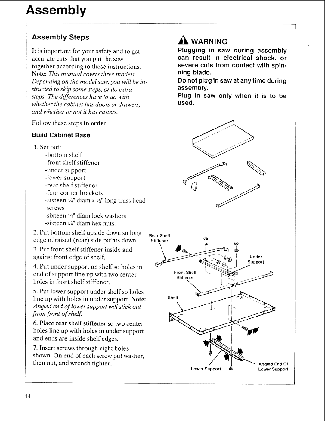 Sears 113.197411, 113.197611, 113.197511 owner manual Assembly Steps, Build Cabinet Base 