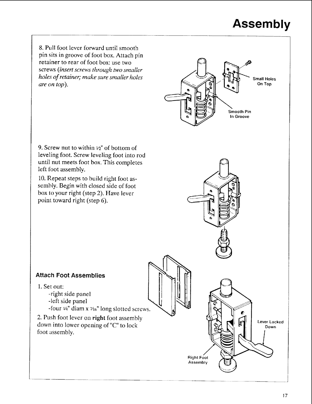 Sears 113.197411, 113.197611, 113.197511 owner manual Attach Foot Assemblies 