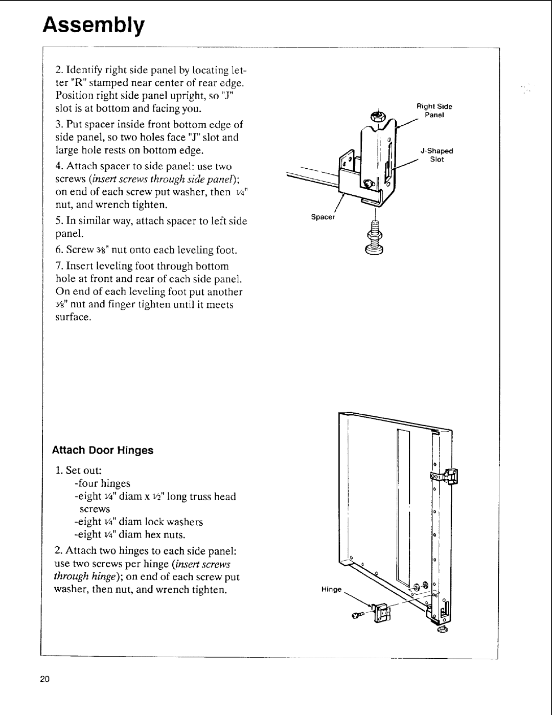 Sears 113.197411, 113.197611, 113.197511 owner manual Assembly, Attach Door Hinges 