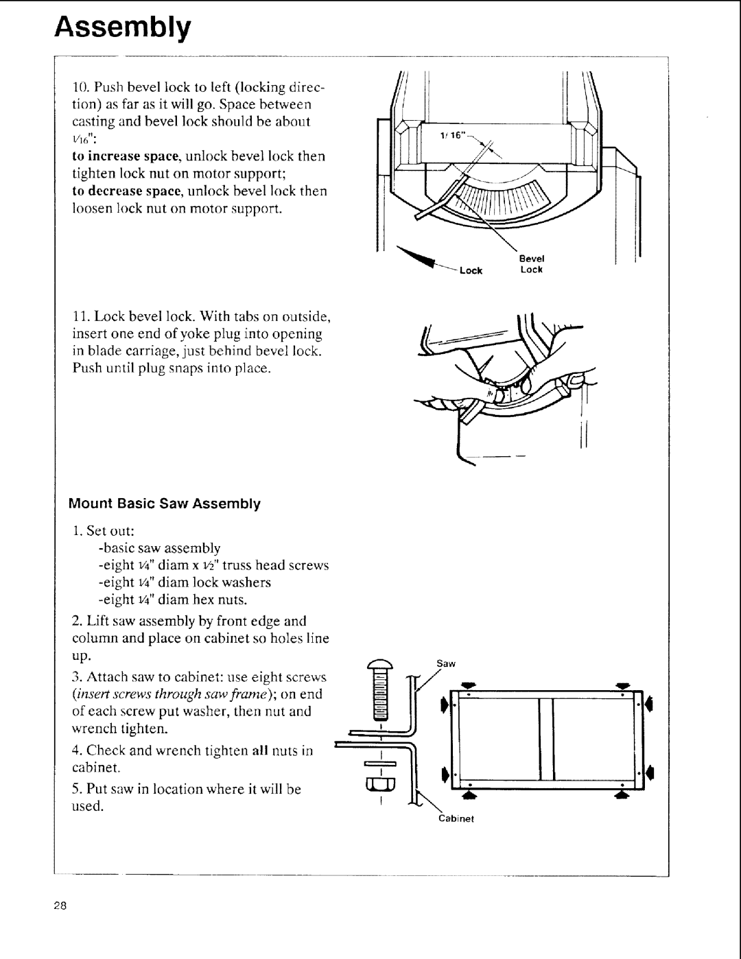 Sears 113.197511, 113.197611, 113.197411 owner manual Mount Basic Saw Assembly 