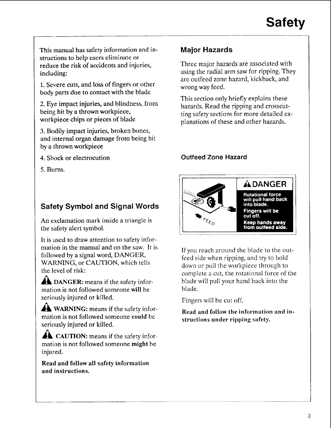 Sears 113.197611, 113.197511, 113.197411 owner manual Safety Symbol and Signal Words, Major Hazards 