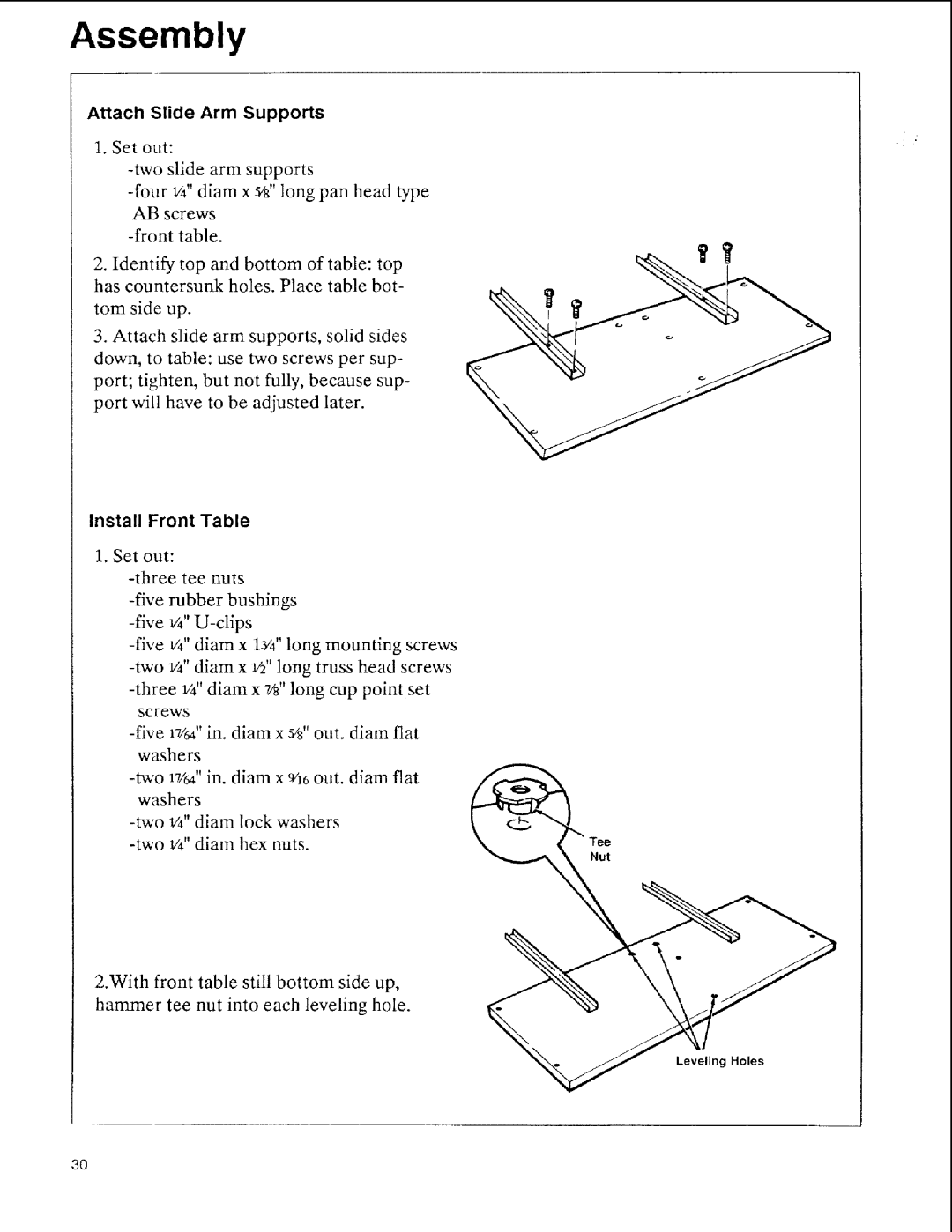 Sears 113.197611, 113.197511, 113.197411 owner manual Attach Slide Arm Supports, Install Front Table 