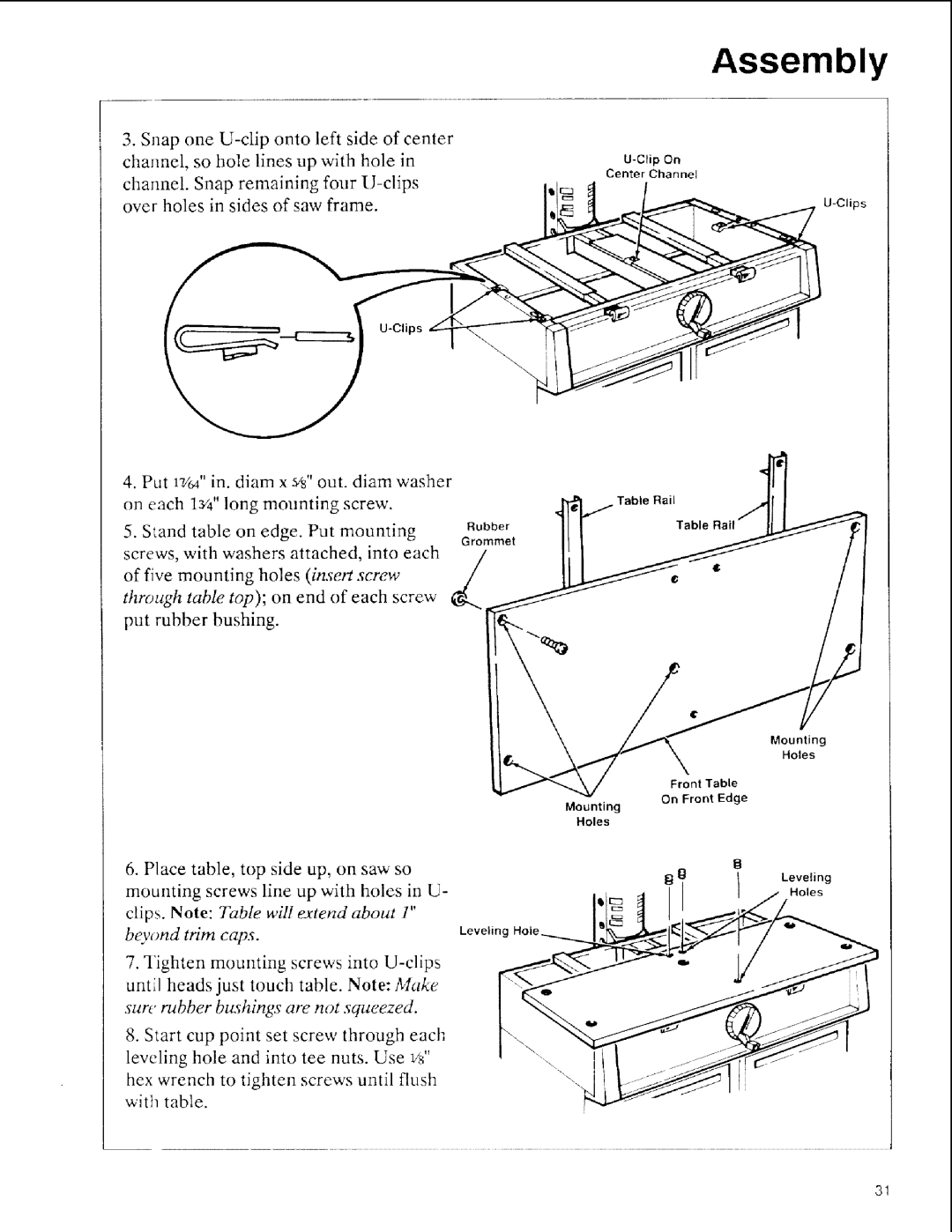 Sears 113.197511, 113.197611, 113.197411 owner manual Clips. Note Table will extend about Beyond Trim caps 