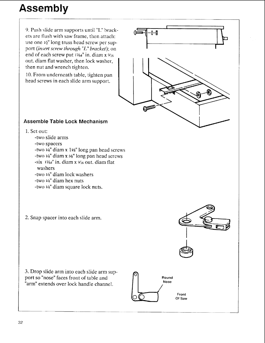 Sears 113.197411, 113.197611, 113.197511 owner manual Assemble Table Lock Mechanism 